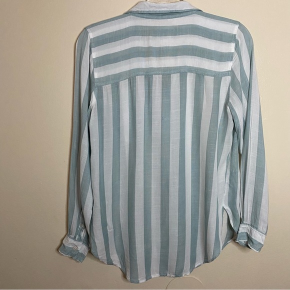 American Eagle Long Sleeve Semi Sheer Striped Button Front Oversized Shirt - Picture 9 of 9